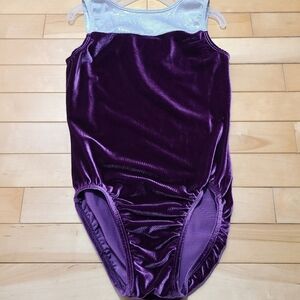 GK Elite Gymnastics Leotard XS Purple Velvet Silver Sleeveless